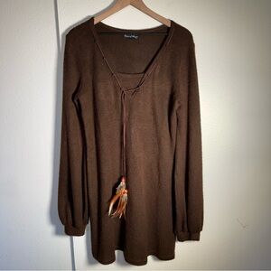 UNION OF ANGELS cotton wool blend feather detail native inspired mini dress M